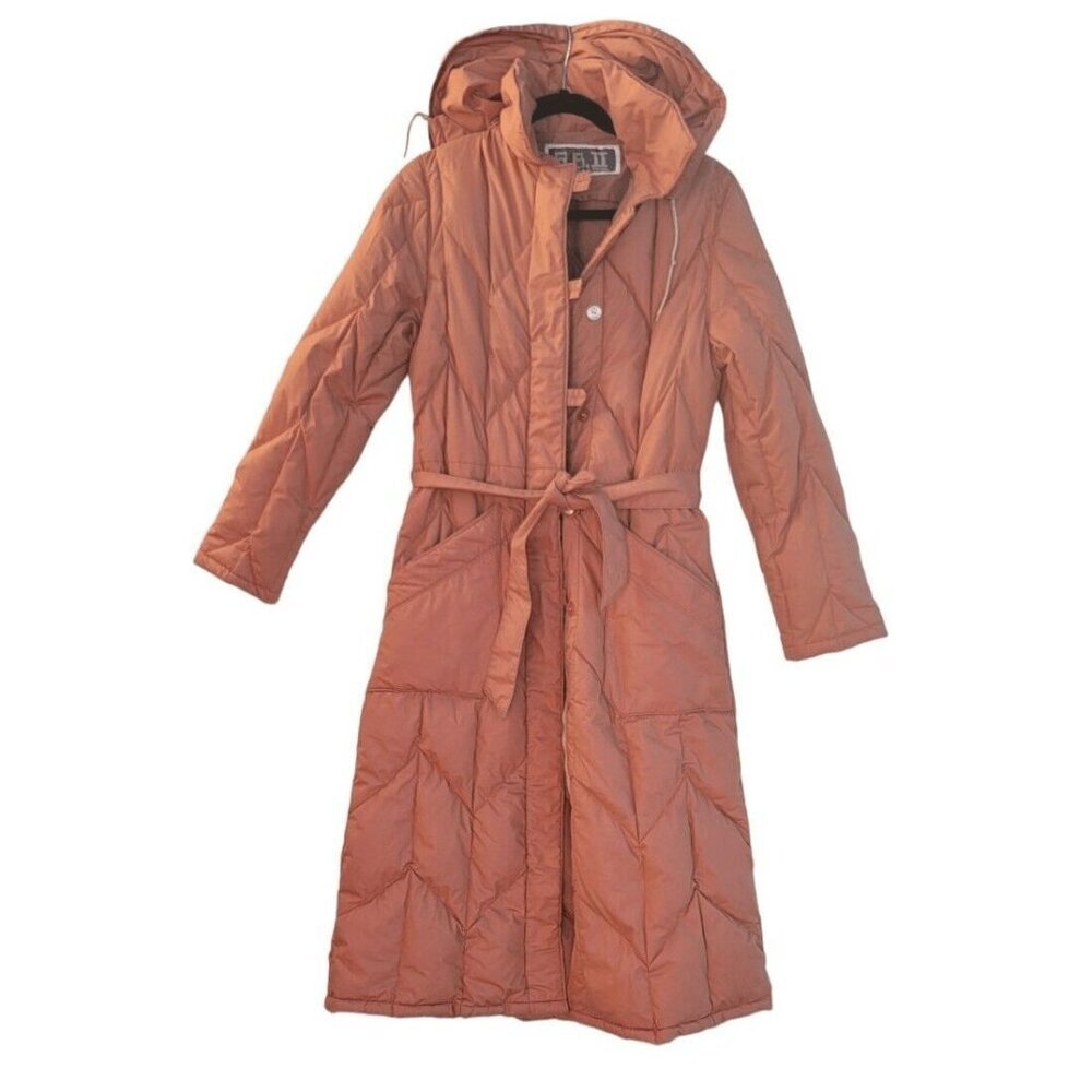 S.B. II Bitterman Vintage Down Fill Hooded Trench Coat Salmon Color Sz 8/10